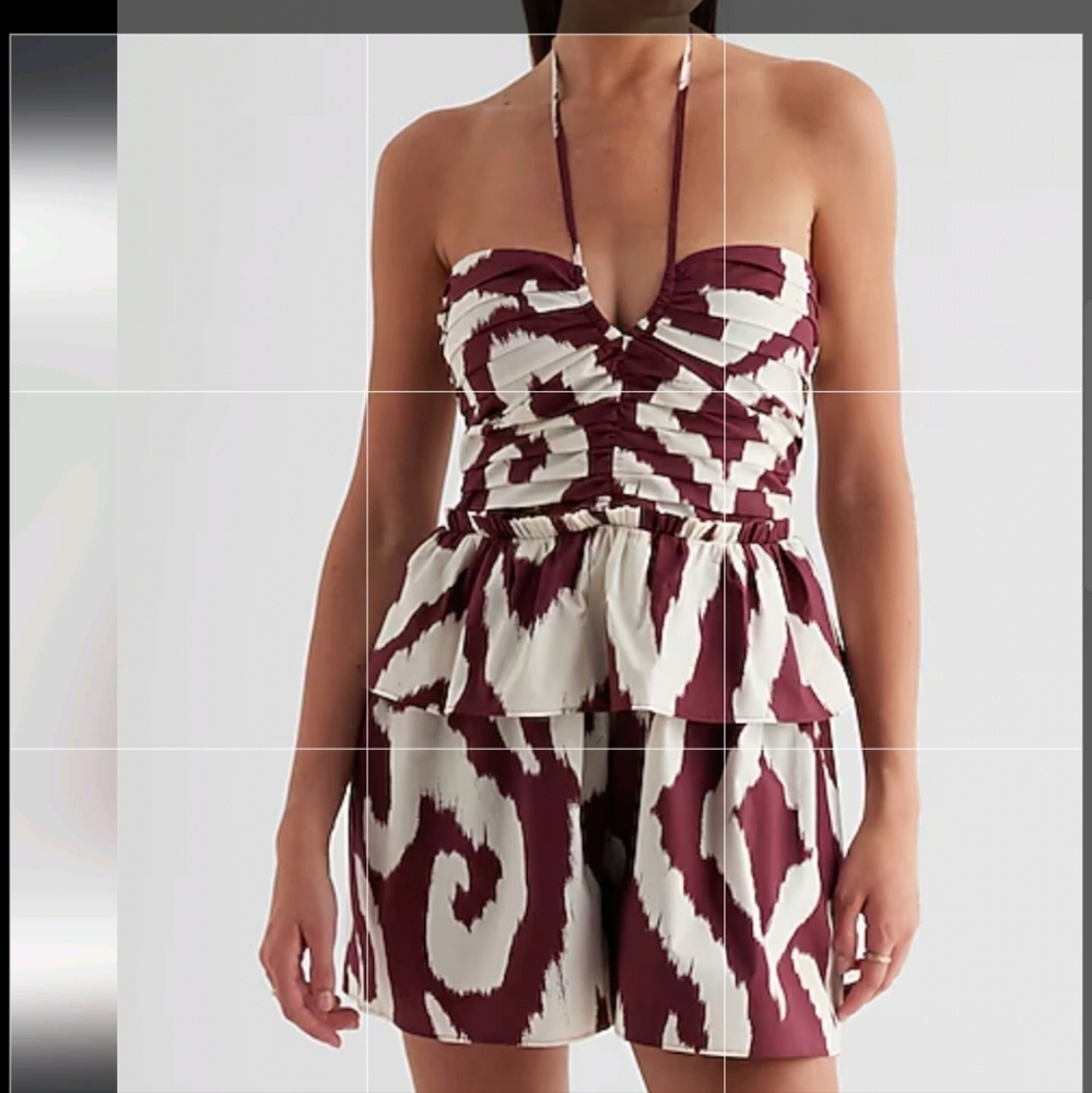 Express Burgundy and White Strapless Romper